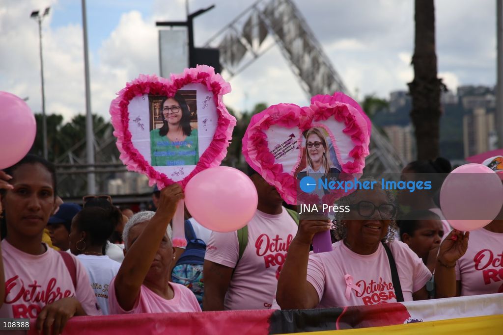 CARACAS, VENEZUELA, OCTOBER 22, 2026: Participants march in Caracas to mark Breast Cancer Awareness Month, also known as Pink Month. The mobilisation, called by the ruling United Socialist Party of Venezuela (PSUV), raises awareness of breast cancer and expresses support for people affected by the disease. (Photo by MoisÃ©s Quintero/JNA Press via Nexpher Images)