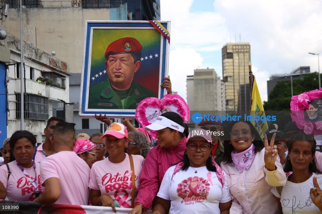 CARACAS, VENEZUELA, OCTOBER 22, 2026: Participants march in Caracas to mark Breast Cancer Awareness Month, also known as Pink Month. The mobilisation, called by the ruling United Socialist Party of Venezuela (PSUV), raises awareness of breast cancer and expresses support for people affected by the disease. (Photo by MoisÃ©s Quintero/JNA Press via Nexpher Images)