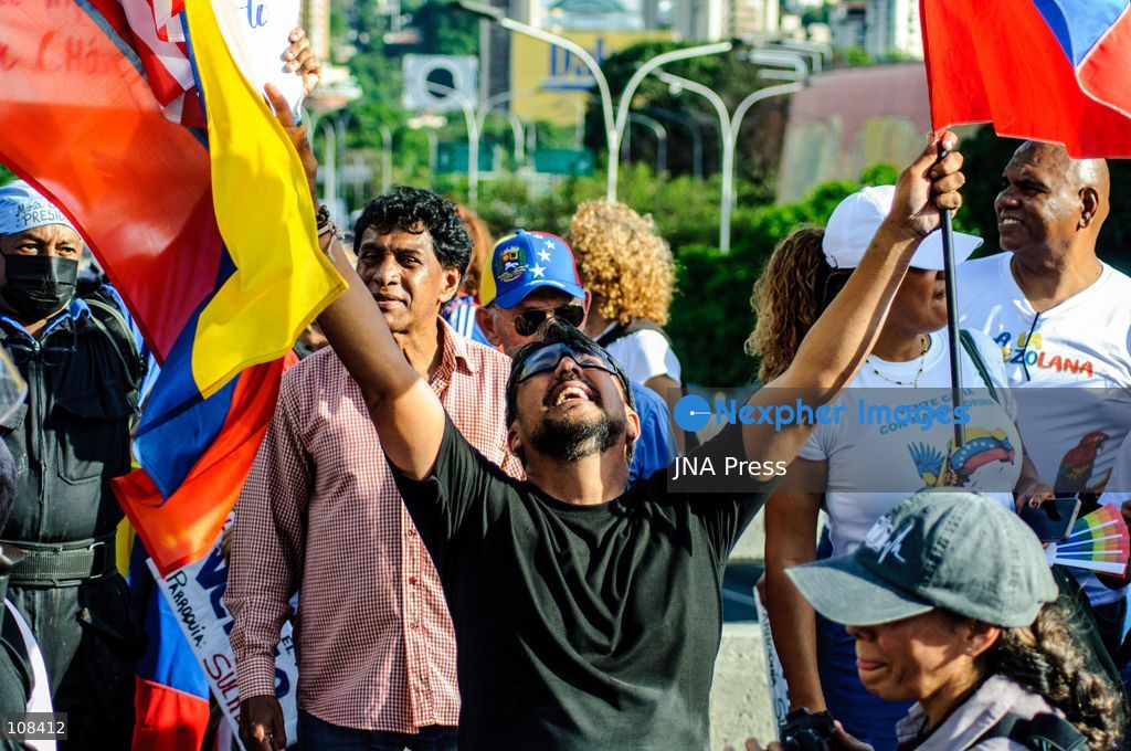 CARACAS, VENEZUELA, OCTOBER 22, 2026: Opposition supporters and leaders gather near Plaza Venezuela in Caracas to demand a timetable for presidential elections, the release of political prisoners and guarantees for opposition leader Maria Corina Machado’s safe return to the country. The demonstration forms part of nationwide mobilisations called by her Vente Venezuela movement. (Photo by Mario Flores/JNA Press via Nexpher Images)