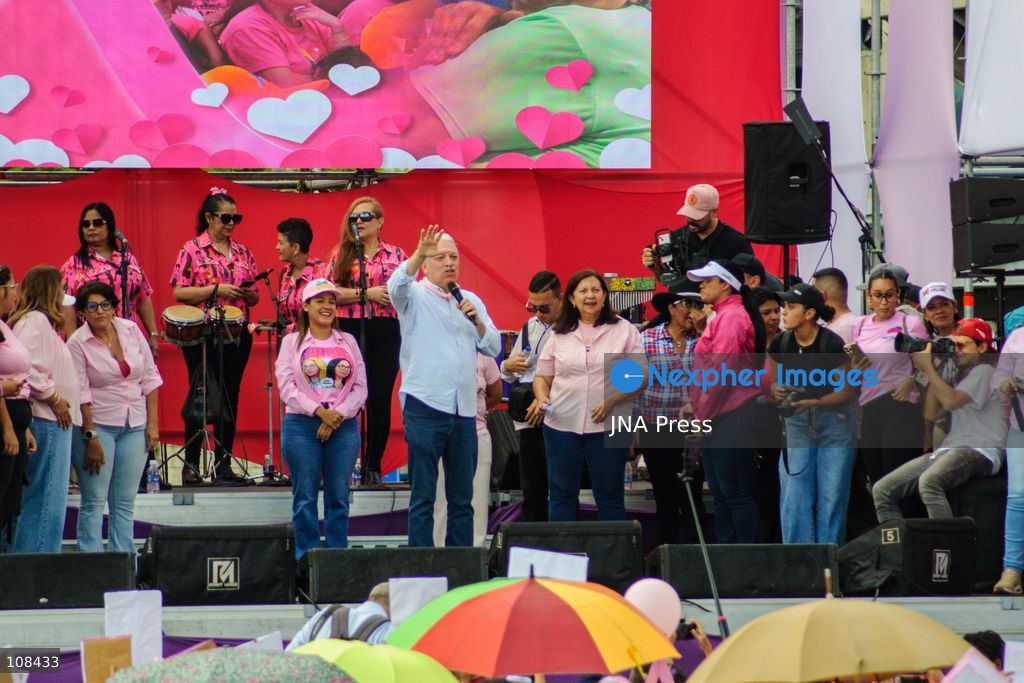 CARACAS, VENEZUELA, OCTOBER 22, 2026: Government supporters march from Plaza Venezuela towards Santa Capilla in central Caracas during a mobilisation marking Breast Cancer Awareness Month and honouring Venezuelan women. The march, called by the ruling United Socialist Party of Venezuela (PSUV), raises awareness of breast cancer and supports people affected by the disease. (Photo by Mario Flores/JNA Press via Nexpher Images)
