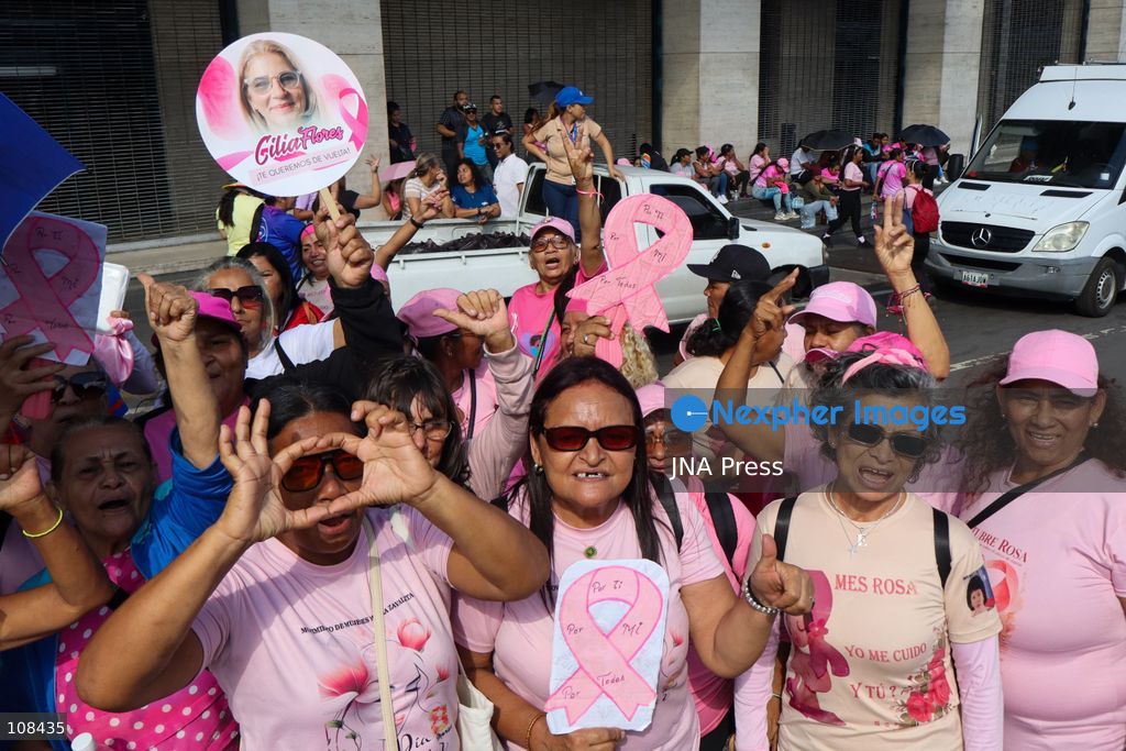 CARACAS, VENEZUELA, OCTOBER 22, 2026: Government supporters march from Plaza Venezuela towards Santa Capilla in central Caracas during a mobilisation marking Breast Cancer Awareness Month and honouring Venezuelan women. The march, called by the ruling United Socialist Party of Venezuela (PSUV), raises awareness of breast cancer and supports people affected by the disease. (Photo by Mario Flores/JNA Press via Nexpher Images)