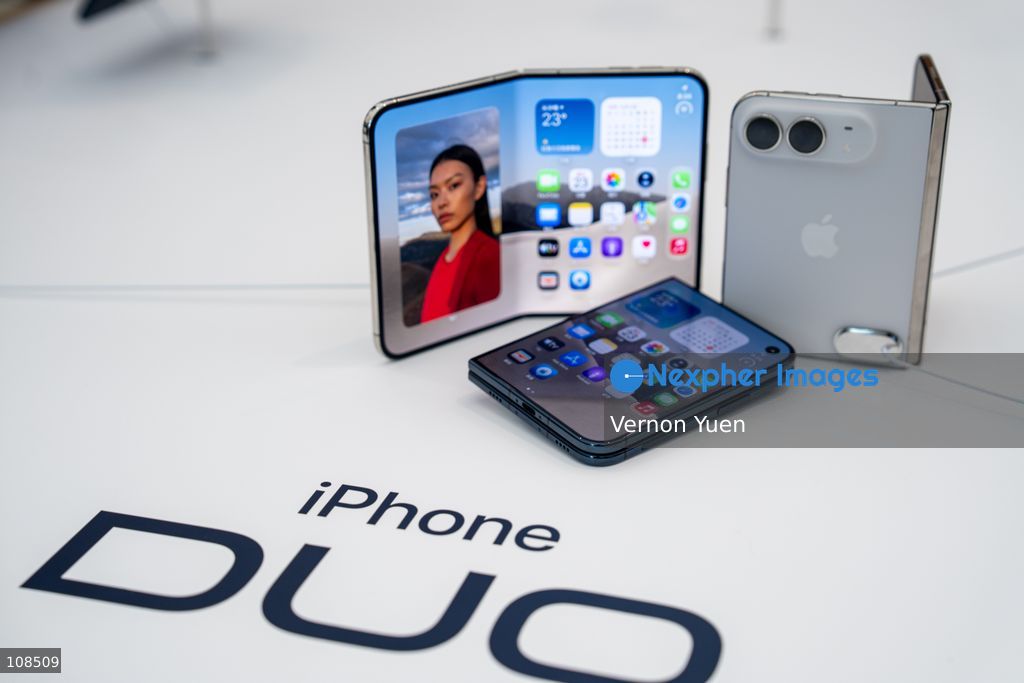 iPhone DUO on display at an Apple Store on October 22, 2026 in Hong Kong. The iPhone DUO is Apple INC.’s first foldable phone, today is the first day the new iPhone DUO is available to the public. (Photo by Vernon Yuen/Nexpher Images)