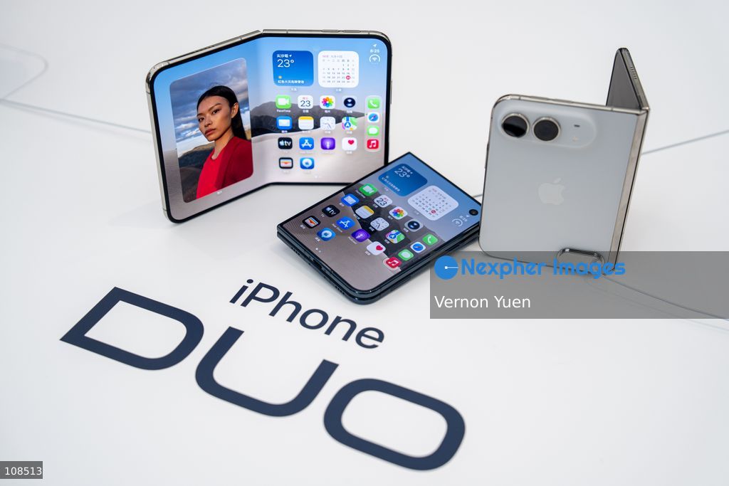 iPhone DUO on display at an Apple Store on October 22, 2026 in Hong Kong. The iPhone DUO is Apple INC.’s first foldable phone, today is the first day the new iPhone DUO is available to the public. (Photo by Vernon Yuen/Nexpher Images)