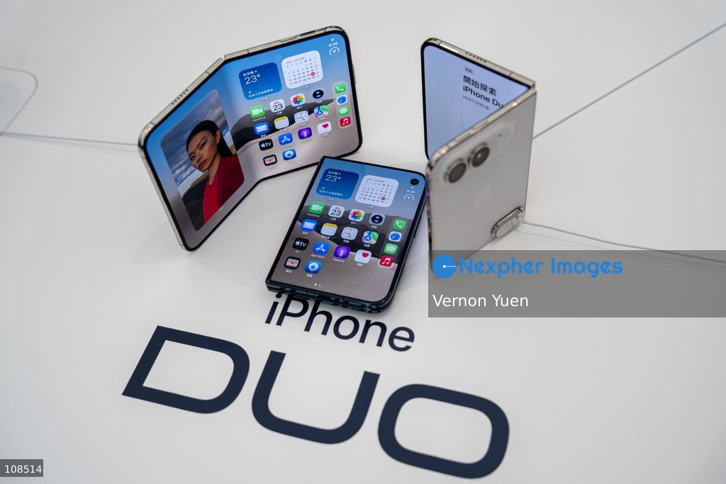 iPhone DUO on display at an Apple Store on October 22, 2026 in Hong Kong. The iPhone DUO is Apple INC.’s first foldable phone, today is the first day the new iPhone DUO is available to the public. (Photo by Vernon Yuen/Nexpher Images)