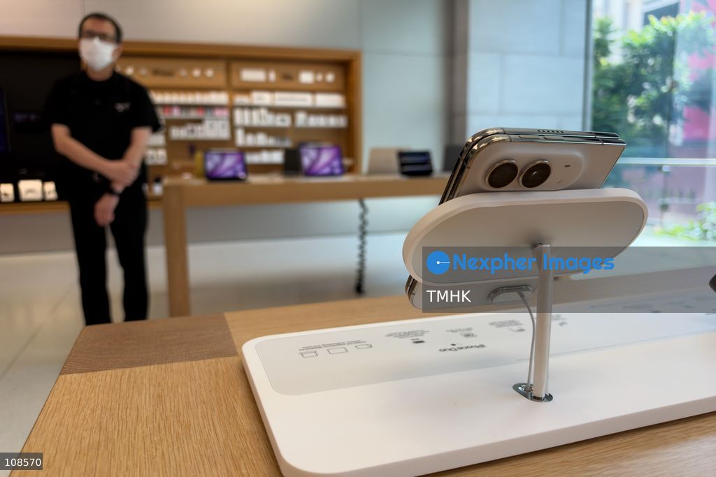 A general view of iPhone Duo demonstration units on display at the Apple Causeway Bay store in Hong Kong on October 23, 2026. Apple's first foldable smartphone features a 7.6-inch inner display and a 5.4-inch outer display. (Photo by Kevin Li/TMHK via Nexpher Images)