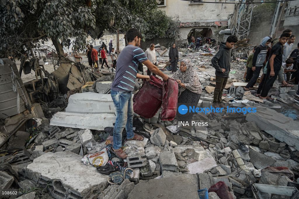 NUSEIRAT, PALESTINE, OCTOBER 23, 2026: Destruction at the site of the Hamad family home following an Israeli airstrike in Nuseirat refugee camp in the central Gaza Strip. The strike destroyed the house and damaged neighbouring homes, leaving rubble across the surrounding residential area. (Photo by Ramzi Abu Amer/JNA Press via Nexpher Images)