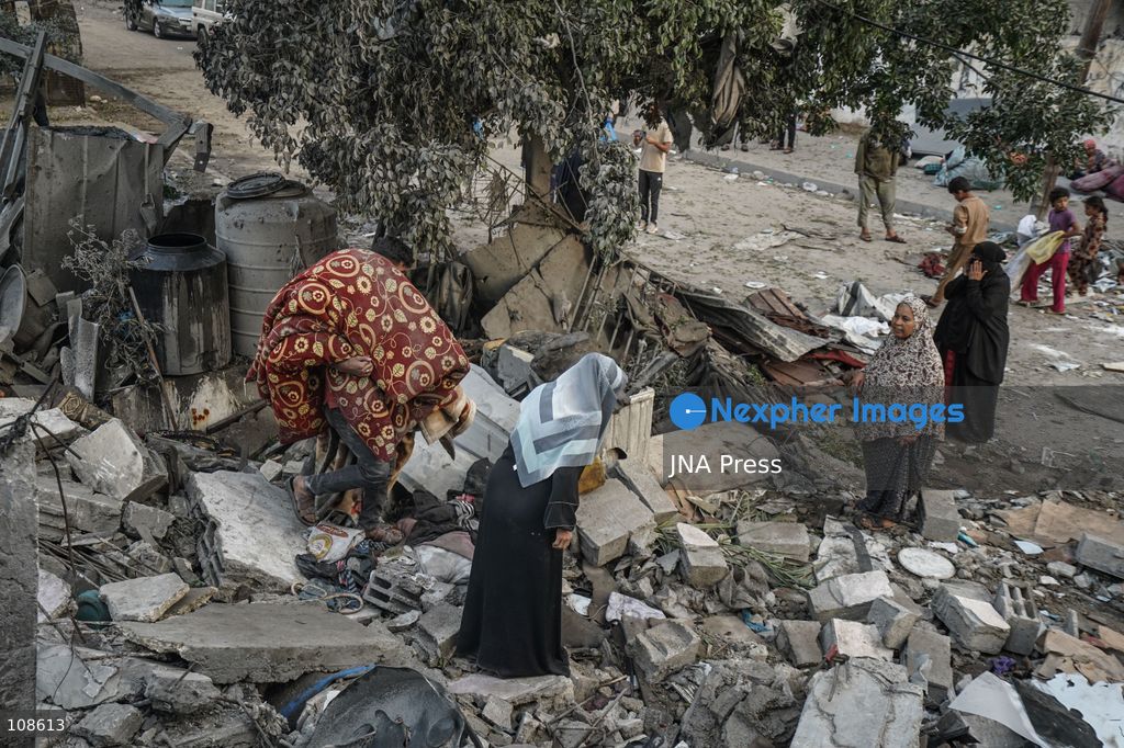 NUSEIRAT, PALESTINE, OCTOBER 23, 2026: Destruction at the site of the Hamad family home following an Israeli airstrike in Nuseirat refugee camp in the central Gaza Strip. The strike destroyed the house and damaged neighbouring homes, leaving rubble across the surrounding residential area. (Photo by Ramzi Abu Amer/JNA Press via Nexpher Images)