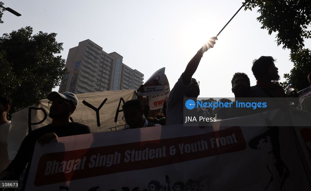 NEW DELHI, INDIA, OCTOBER 23, 2026: Police personnel detain an activist near Bangla Sahib Gurdwara during a protest demanding the resignation of Chief Election Commissioner Gyanesh Kumar. Members of student and civil society organisations attempt to march towards the Election Commission’s headquarters, opposing the Special Intensive Revision (SIR) of electoral rolls. (Photo by Vishal Kapoor/JNA Press via Nexpher Images)