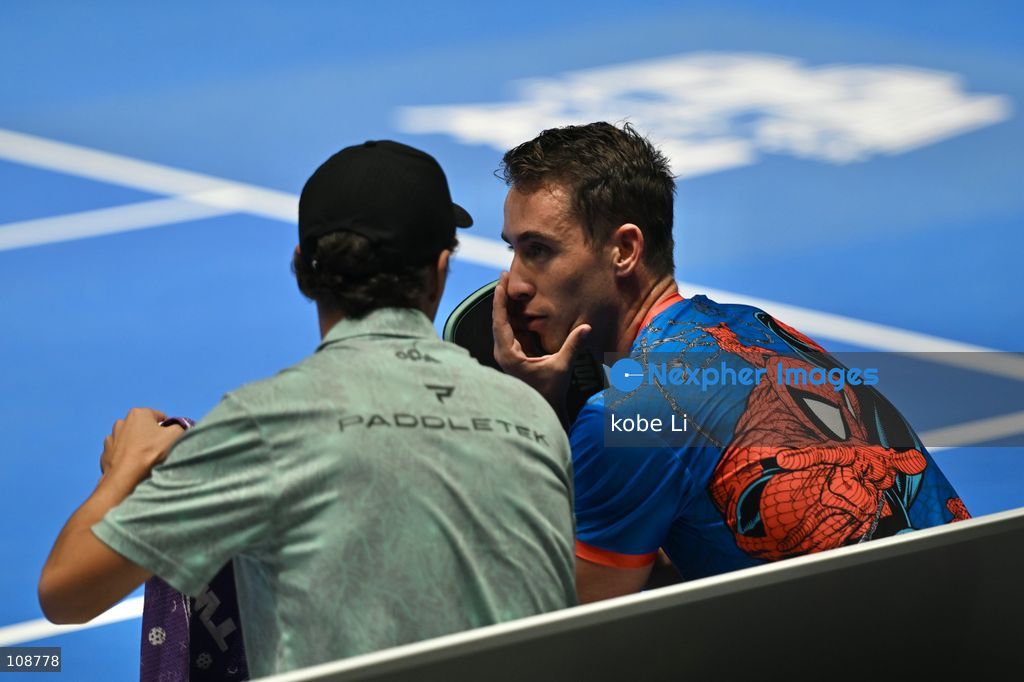Dylan Frazier and Connor Garnett, the American pickleball player during Semifinals of the Men’s Doubles Pickleball Game of PPA Asia 1500 Hong Kong SALM at Kai Tak Arena, Kai Tak Sports Park on October 24, 2026 in Hong Kong. PPA Asia 1500 Hong Kong SALM, the first-ever PPA Asia 1500 and the grand finale of the 2026 PPA Tour Asia season. (Photo by kobe Li/Nexpher Images)