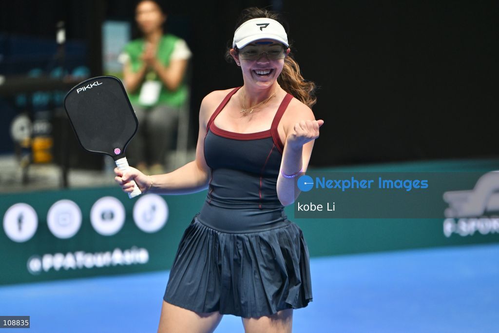 Jorja Johnson, an American pickleball player during Semifinals of the Mixed Doubles Pickleball Game of PPA Asia 1500 Hong Kong SALM at Kai Tak Arena, Kai Tak Sports Park on October 24, 2026 in Hong Kong. PPA Asia 1500 Hong Kong SALM, the first-ever PPA Asia 1500 and the grand finale of the 2026 PPA Tour Asia season. (Photo by kobe Li/Nexpher Images)