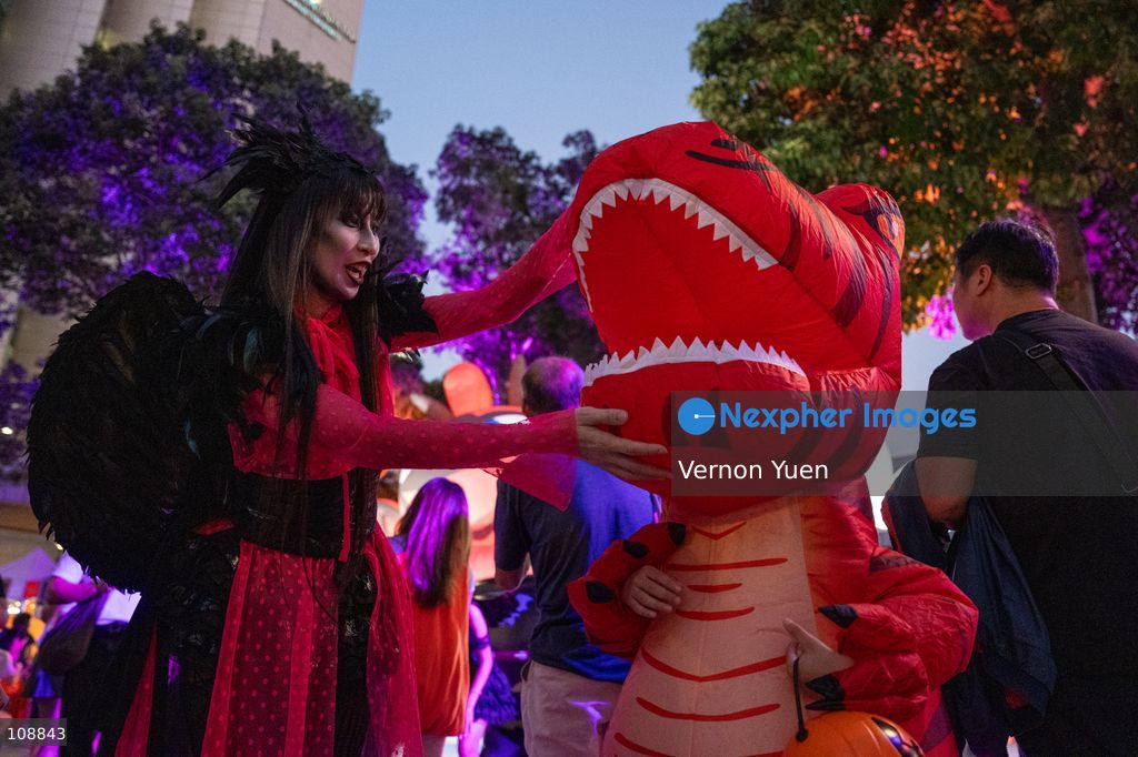 A kid dress in a dinosaur costume at a halloween event on October 24, 2026 in Hong Kong. (Photo by Vernon Yuen/Nexpher Images)