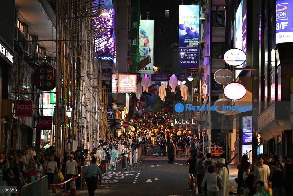 Visitors visiting at Lan Kwai Fong in Central on the eve of Halloween on October 24, 2026 in Hong Kong. (Photo by kobe Li/Nexpher Images)