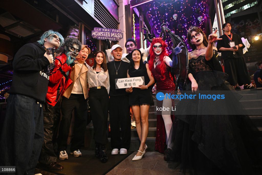 Visitors cosplaying and posing photo at Lan Kwai Fong in Central on the eve of Halloween on October 24, 2026 in Hong Kong. (Photo by kobe Li/Nexpher Images)