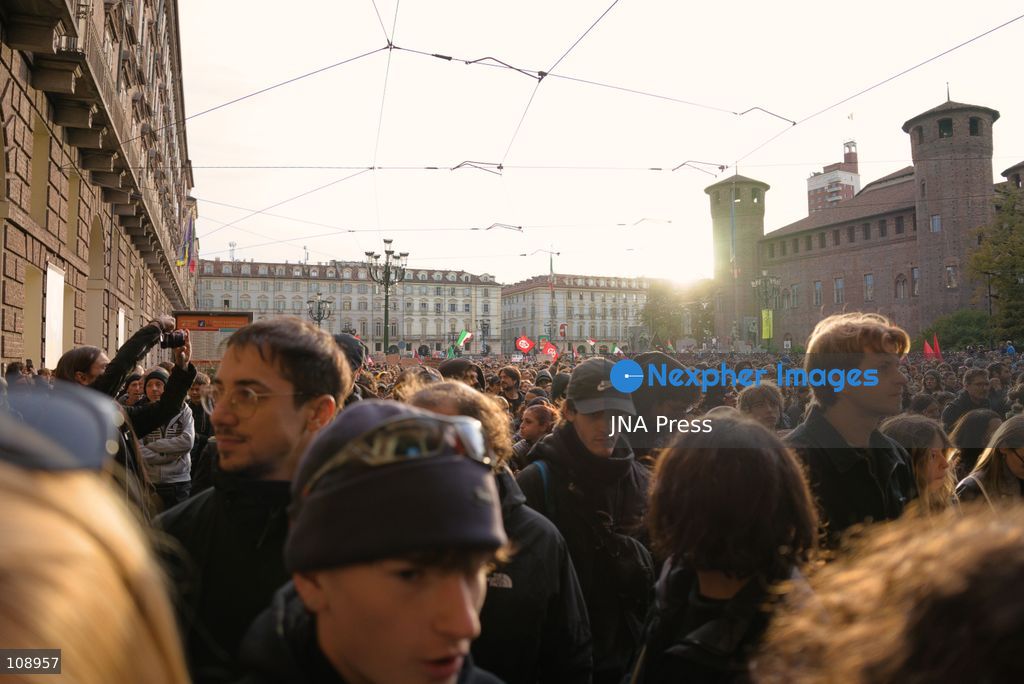 TURIN, ITALY, OCTOBER 24, 2026: Riot police use water cannons and tear gas during confrontations with demonstrators protesting against military rearmament, rising living costs and government policies in Turin. The march begins in Piazza Castello before moving towards northern districts, with clashes occurring as police block protesters from entering streets leading towards the city centre. (Photo by Chiara Antenucci/JNA Press via Nexpher Images)