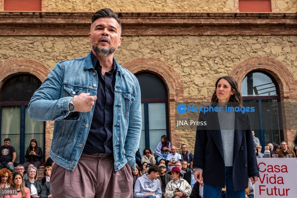 BARCELONA, SPAIN, OCTOBER 24, 2026: The candidates of ERC and Podemos for the general elections, Gabriel Rufián and Irene Montero, have launched their alliance in a joint event of both parties this Saturday in Barcelona. (Photo by Miguel Galmés/JNA Press via Nexpher Images)