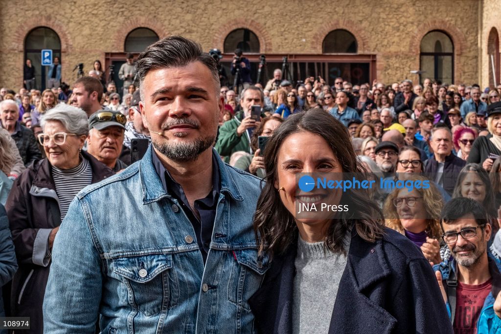 BARCELONA, SPAIN, OCTOBER 24, 2026: The candidates of ERC and Podemos for the general elections, Gabriel Rufián and Irene Montero, have launched their alliance in a joint event of both parties this Saturday in Barcelona. (Photo by Miguel Galmés/JNA Press via Nexpher Images)