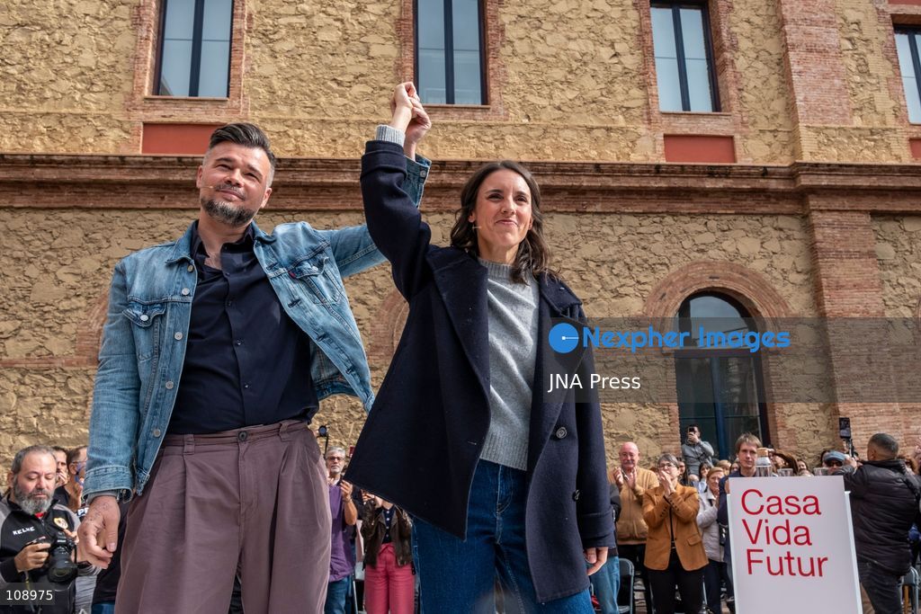 BARCELONA, SPAIN, OCTOBER 24, 2026: The candidates of ERC and Podemos for the general elections, Gabriel Rufián and Irene Montero, have launched their alliance in a joint event of both parties this Saturday in Barcelona. (Photo by Miguel Galmés/JNA Press via Nexpher Images)