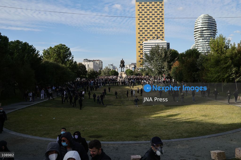 TIRANA, ALBANIA, OCTOBER 24, 2026: Demonstrators clash with riot police during an anti-government protest in central Tirana. Protesters throw stones, pyrotechnics and petrol bombs, while police use tear gas, water cannons and rubber bullets. The demonstrations call for Prime Minister Edi Rama’s resignation, increased support for education and greater political accountability. (Photo by Vlasov Sulaj/JNA Press via Nexpher Images)