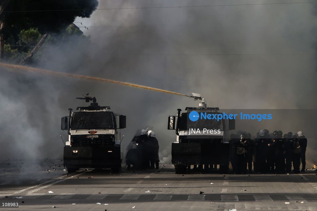 TIRANA, ALBANIA, OCTOBER 24, 2026: Demonstrators clash with riot police during an anti-government protest in central Tirana. Protesters throw stones, pyrotechnics and petrol bombs, while police use tear gas, water cannons and rubber bullets. The demonstrations call for Prime Minister Edi Rama’s resignation, increased support for education and greater political accountability. (Photo by Vlasov Sulaj/JNA Press via Nexpher Images)