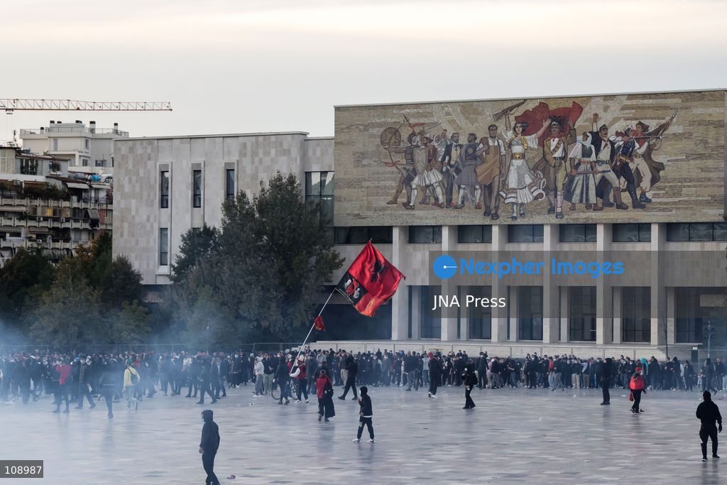 TIRANA, ALBANIA, OCTOBER 24, 2026: Demonstrators clash with riot police during an anti-government protest in central Tirana. Protesters throw stones, pyrotechnics and petrol bombs, while police use tear gas, water cannons and rubber bullets. The demonstrations call for Prime Minister Edi Rama’s resignation, increased support for education and greater political accountability. (Photo by Vlasov Sulaj/JNA Press via Nexpher Images)