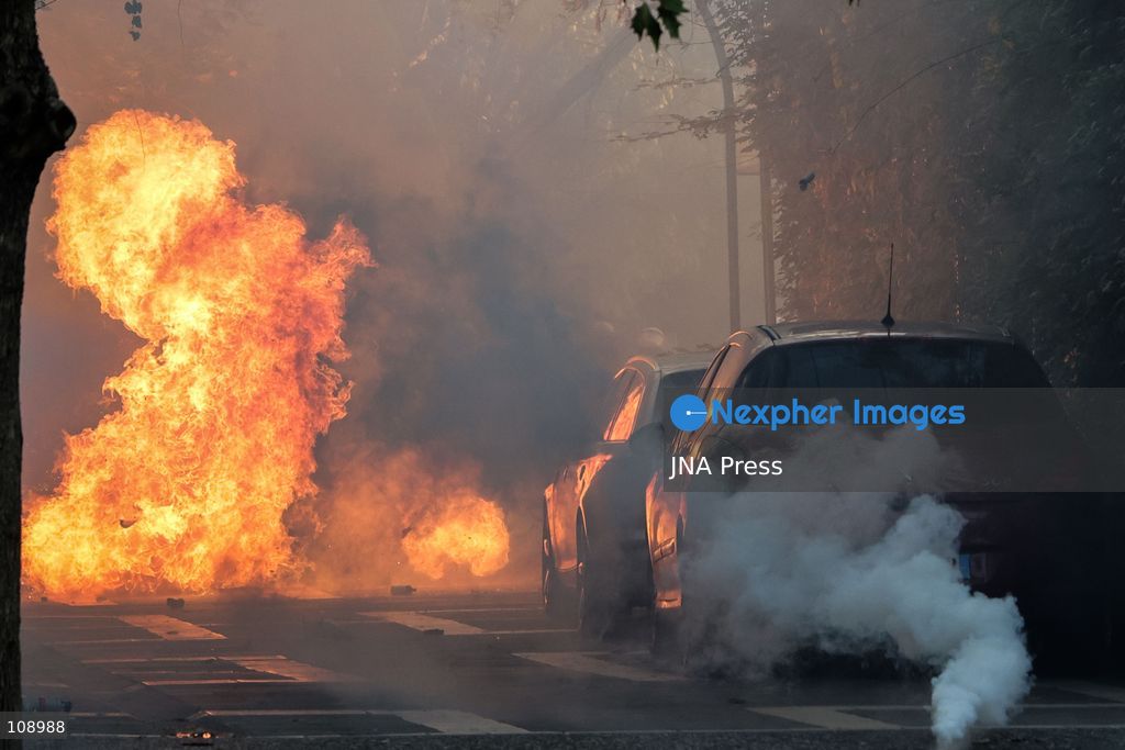TIRANA, ALBANIA, OCTOBER 24, 2026: Demonstrators clash with riot police during an anti-government protest in central Tirana. Protesters throw stones, pyrotechnics and petrol bombs, while police use tear gas, water cannons and rubber bullets. The demonstrations call for Prime Minister Edi Rama’s resignation, increased support for education and greater political accountability. (Photo by Vlasov Sulaj/JNA Press via Nexpher Images)
