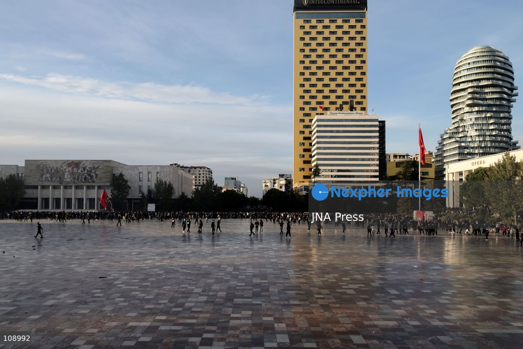 TIRANA, ALBANIA, OCTOBER 24, 2026: Demonstrators clash with riot police during an anti-government protest in central Tirana. Protesters throw stones, pyrotechnics and petrol bombs, while police use tear gas, water cannons and rubber bullets. The demonstrations call for Prime Minister Edi Rama’s resignation, increased support for education and greater political accountability. (Photo by Vlasov Sulaj/JNA Press via Nexpher Images)