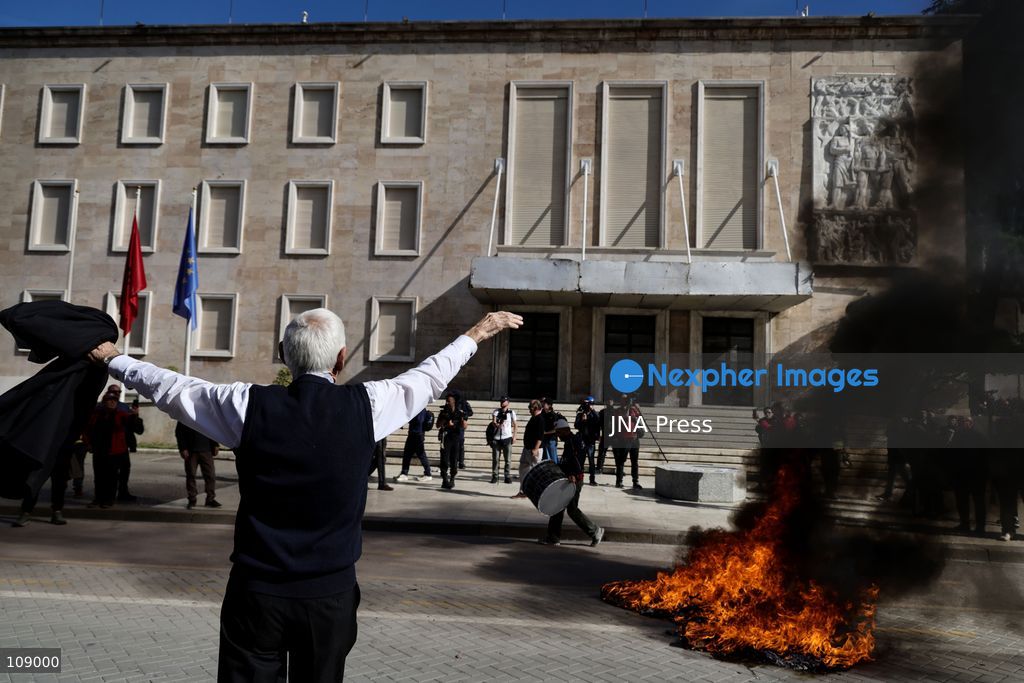 TIRANA, ALBANIA, OCTOBER 24, 2026: Demonstrators clash with riot police during an anti-government protest in central Tirana. Protesters throw stones, pyrotechnics and petrol bombs, while police use tear gas, water cannons and rubber bullets. The demonstrations call for Prime Minister Edi Rama’s resignation, increased support for education and greater political accountability. (Photo by Vlasov Sulaj/JNA Press via Nexpher Images)
