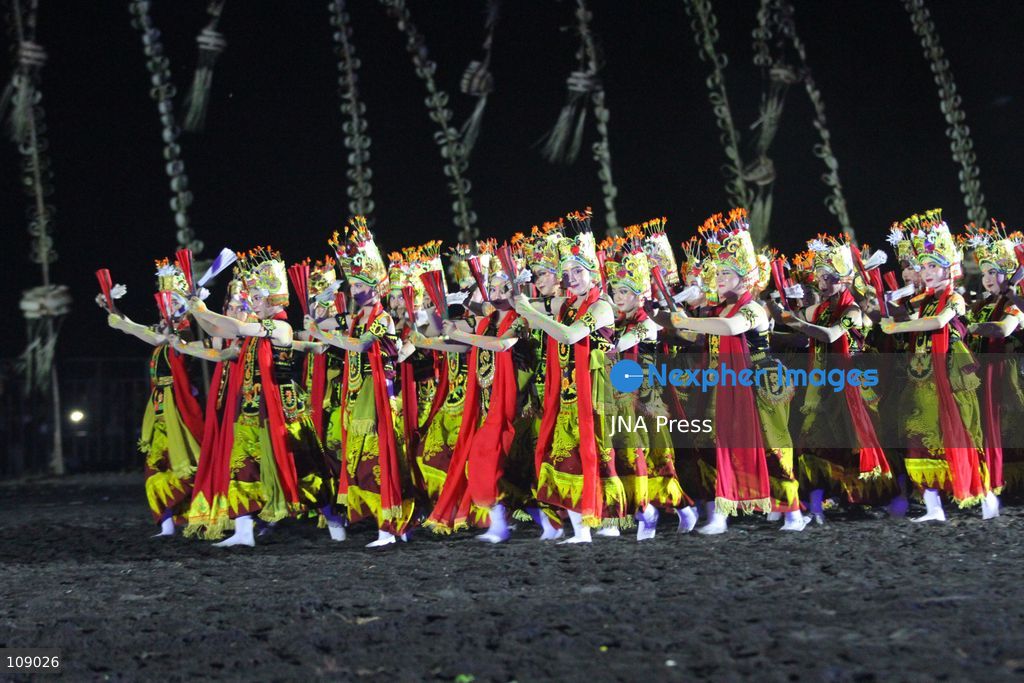BANYUWANGI, INDONESIA, OCTOBER 24, 2026: Dancers perform during the Gandrung Sewu festival at Marina Boom Beach in Banyuwangi, East Java. Held at night for the first time, the mass dance performance combines traditional Gandrung choreography with illuminated costumes and lighting effects, highlighting the cultural heritage of the local Osing community. (Photo by Suharto/JNA Press via Nexpher Images)