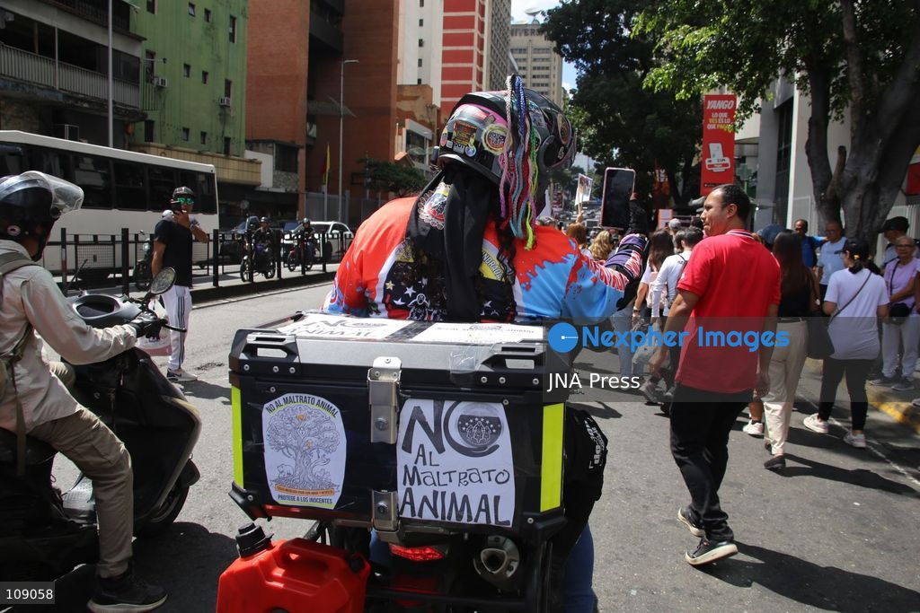 CARACAS, VENEZUELA, OCTOBER 24, 2026: Animal rights activists demonstrate in Caracas, calling for stronger legislation against animal abuse and justice for animals harmed or killed across Venezuela. Participants demand tougher penalties for offenders and greater action by authorities to investigate complaints and protect animals. (Photo by Moisés Quintero/JNA Press via Nexpher Images)