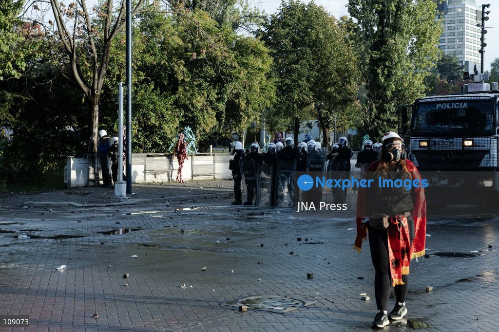 TIRANA, ALBANIA, OCTOBER 24, 2026: Demonstrators gather in central Tirana as students join a wider anti-government protest demanding Prime Minister Edi Rama’s resignation. The mobilisation brings together students, university professors and opposition supporters calling for increased education funding and greater political accountability. (Photo by Konstantinos Zilos/JNA Press via Nexpher Images)
