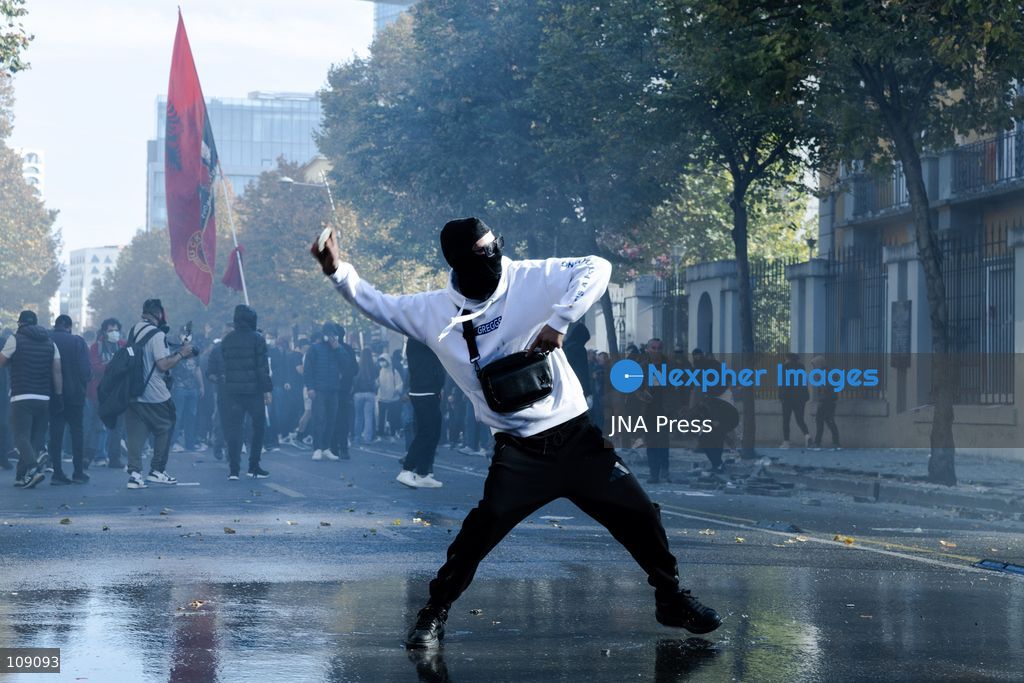 TIRANA, ALBANIA, OCTOBER 24, 2026: Demonstrators gather in central Tirana as students join a wider anti-government protest demanding Prime Minister Edi Rama’s resignation. The mobilisation brings together students, university professors and opposition supporters calling for increased education funding and greater political accountability. (Photo by Konstantinos Zilos/JNA Press via Nexpher Images)