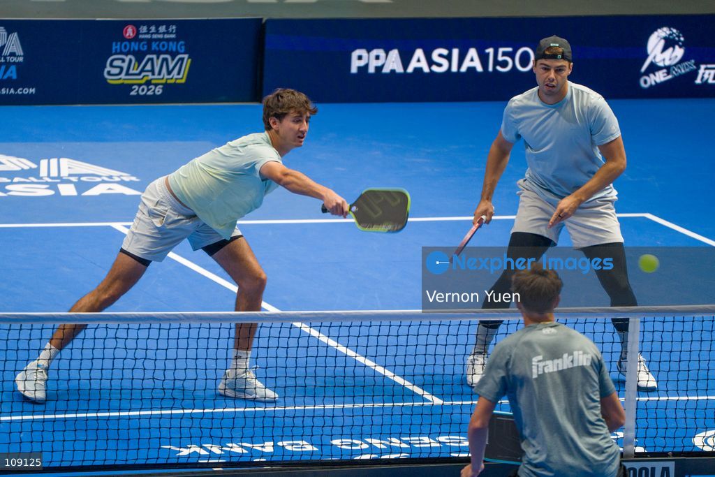 Bolivian pickleball player Gabriel Tardio and American pickleball player Ben Johns during the men’s double finals at the Hong Kong Slam 2026 October 25, 2026 in Hong Kong. (Photo by Vernon Yuen/Nexpher Images)