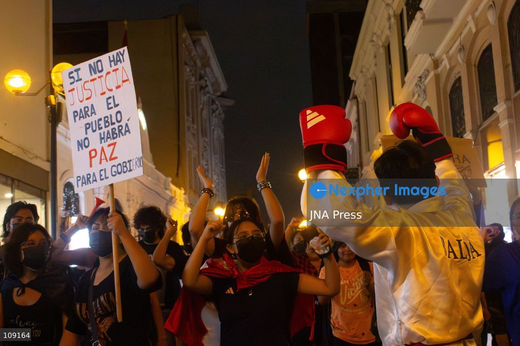 LIMA, PERU - OCTOBER 24, 2026: Citizens take part in a demonstration that starts at Plaza San Martín to protest the government's response to wildfires affecting the country's highlands and upper jungle, as well as growing insecurity, extortion and the political crisis. Demonstrators voice their dissatisfaction with the authorities' handling of these issues and their failure to respond adequately to public concerns. (Photo by Ruby Farah/JNA Press via Nexpher Images)