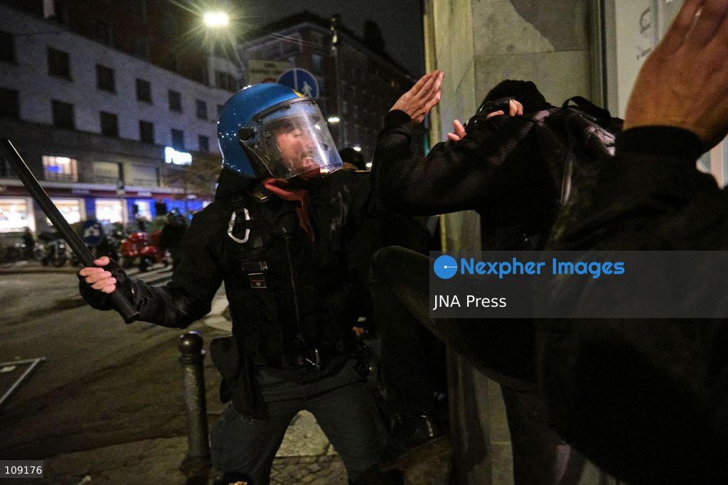 BOLOGNA, ITALY - OCTOBER 24, 2026: Thousands of people gathered spontaneously in Piazza del Nettuno before setting off in a march through the city centre. Clashes broke out along Via Marconi. Several people were injured, and a young man lost consciousness after being tackled by police. A police water cannon was also used from behind the protesters and hit the ambulance that was assisting the unconscious man. In protest, demonstrators sat down in front of the police line, which, after several minutes, decided to disband its wall of shields. (Photo by Lorenzo Pasini/JNA Press via Nexpher Images)