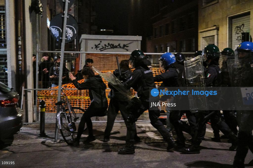 BOLOGNA, ITALY - OCTOBER 24, 2026: Thousands of people gathered spontaneously in Piazza del Nettuno before setting off in a march through the city centre. Clashes broke out along Via Marconi. Several people were injured, and a young man lost consciousness after being tackled by police. A police water cannon was also used from behind the protesters and hit the ambulance that was assisting the unconscious man. In protest, demonstrators sat down in front of the police line, which, after several minutes, decided to disband its wall of shields. (Photo by Lorenzo Pasini/JNA Press via Nexpher Images)