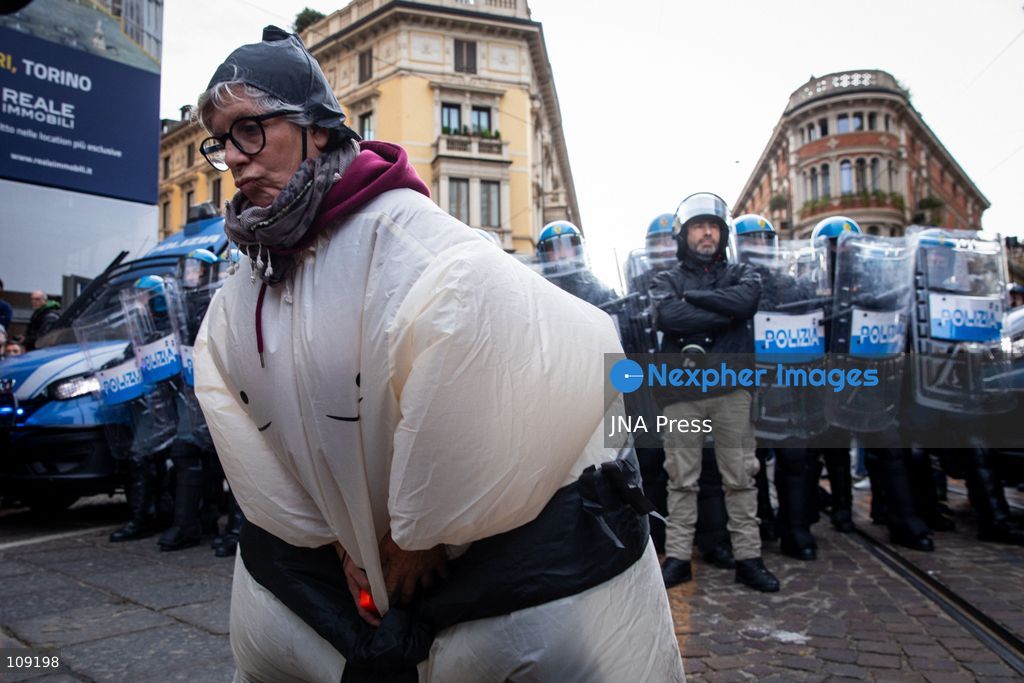 TURIN, ITALY - OCTOBER 24, 2026: Thousands of people joined a demonstration against rearmament and the rising cost of living in Turin. Clashes broke out with police, who blocked the march from reaching the city centre. (Photo by Luca Roggero/JNA Press via Nexpher Images)