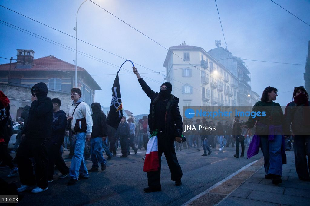 TURIN, ITALY - OCTOBER 24, 2026: Thousands of people joined a demonstration against rearmament and the rising cost of living in Turin. Clashes broke out with police, who blocked the march from reaching the city centre. (Photo by Luca Roggero/JNA Press via Nexpher Images)