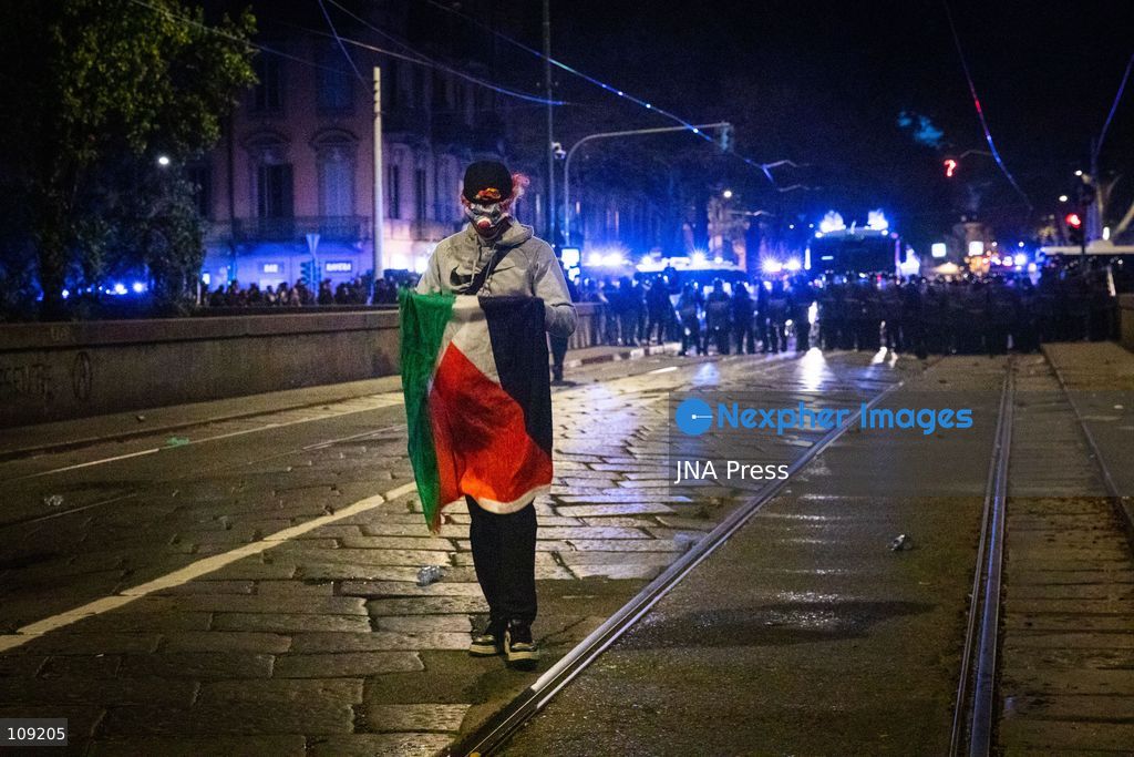 TURIN, ITALY - OCTOBER 24, 2026: Thousands of people joined a demonstration against rearmament and the rising cost of living in Turin. Clashes broke out with police, who blocked the march from reaching the city centre. (Photo by Luca Roggero/JNA Press via Nexpher Images)