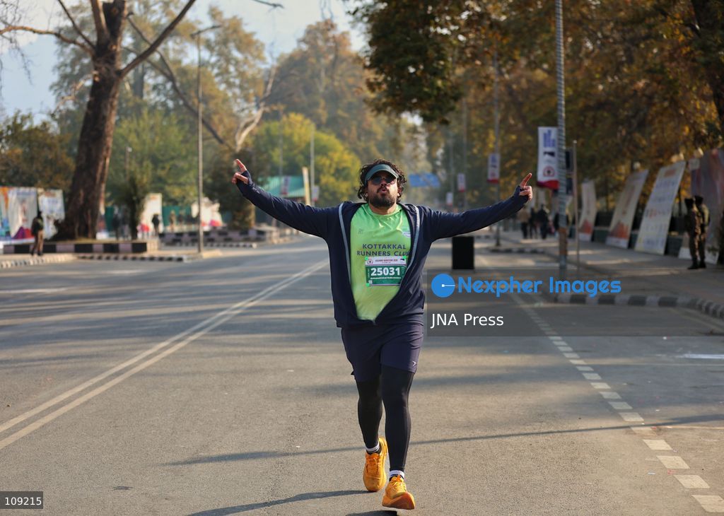 SRINAGAR, INDIA - OCTOBER 25, 2026: Participants run during the third edition of the Kashmir International Marathon in Srinagar, Jammu and Kashmir. Runners, including international athletes from 12 countries, take part in the event, which features a 42.195-kilometre full marathon and a 21-kilometre half marathon. The routes pass through scenic locations, including Dal Lake, Boulevard Road and Nishat Garden, highlighting Kashmir's natural beauty and growing potential for sports tourism. (Photo by Sameer Hussain/JNA Press via Nexpher Images)