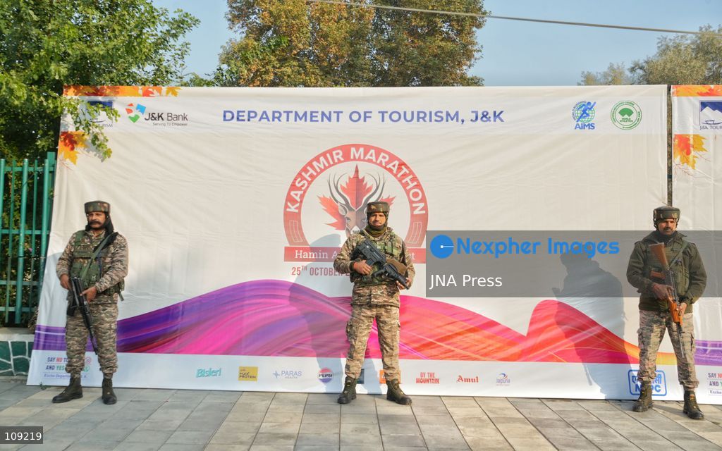 SRINAGAR, INDIA - OCTOBER 25, 2026: Participants run during the third edition of the Kashmir International Marathon in Srinagar, Jammu and Kashmir. Runners, including international athletes from 12 countries, take part in the event, which features a 42.195-kilometre full marathon and a 21-kilometre half marathon. The routes pass through scenic locations, including Dal Lake, Boulevard Road and Nishat Garden, highlighting Kashmir's natural beauty and growing potential for sports tourism. (Photo by Sameer Hussain/JNA Press via Nexpher Images)