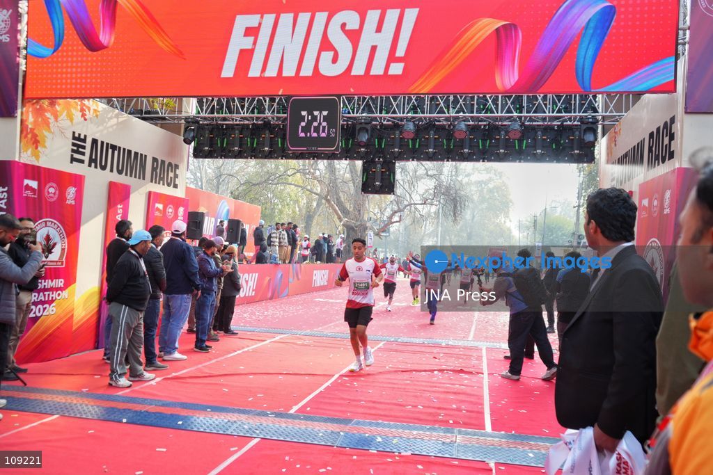 SRINAGAR, INDIA - OCTOBER 25, 2026: Participants run during the third edition of the Kashmir International Marathon in Srinagar, Jammu and Kashmir. Runners, including international athletes from 12 countries, take part in the event, which features a 42.195-kilometre full marathon and a 21-kilometre half marathon. The routes pass through scenic locations, including Dal Lake, Boulevard Road and Nishat Garden, highlighting Kashmir's natural beauty and growing potential for sports tourism. (Photo by Sameer Hussain/JNA Press via Nexpher Images)