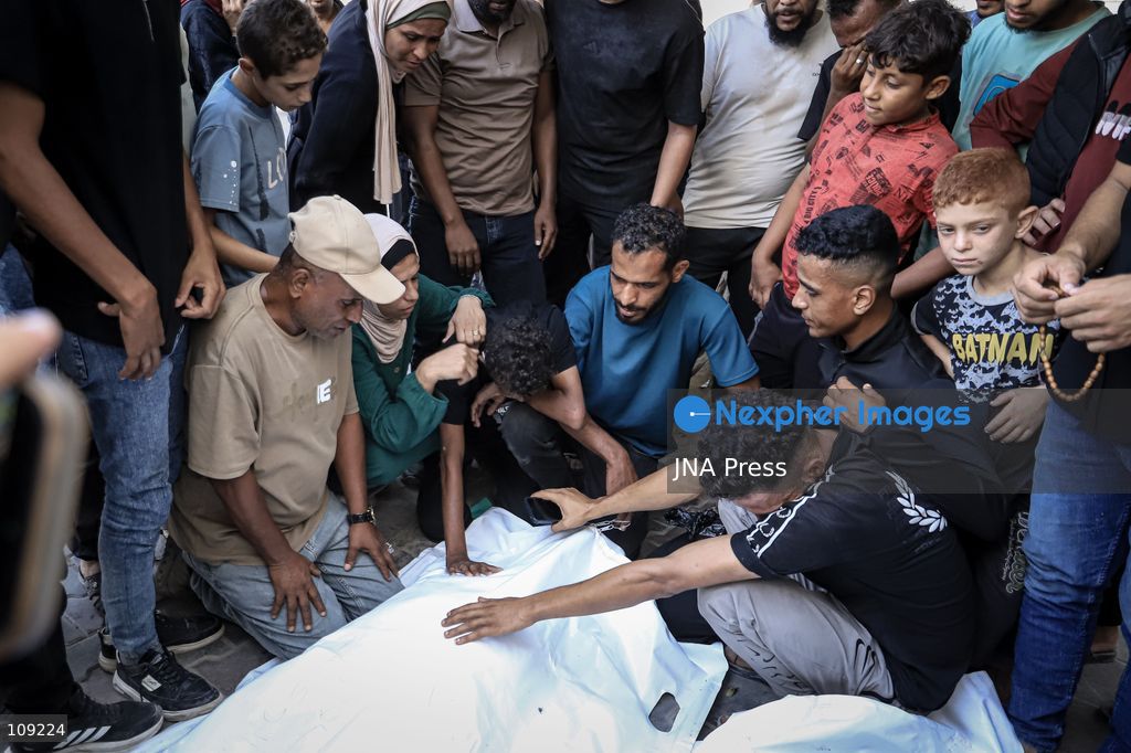 GAZA, PALESTINE - OCTOBER 25, 2026: Palestinians bid farewell to three men who were killed in an Israeli airstrike that targeted the Islamic University in Gaza City on Sunday evening. Skaik / JNA PRESS (Photo by Mohammed M Skaik/JNA Press via Nexpher Images)