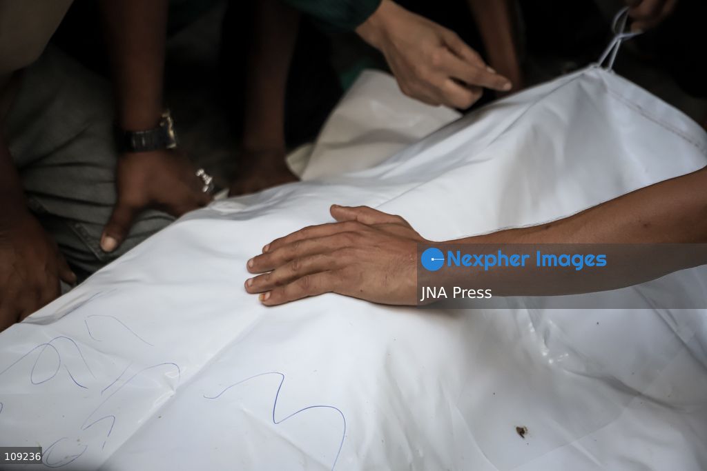 GAZA, PALESTINE - OCTOBER 25, 2026: Palestinians bid farewell to three men who were killed in an Israeli airstrike that targeted the Islamic University in Gaza City on Sunday evening. Skaik / JNA PRESS (Photo by Mohammed M Skaik/JNA Press via Nexpher Images)