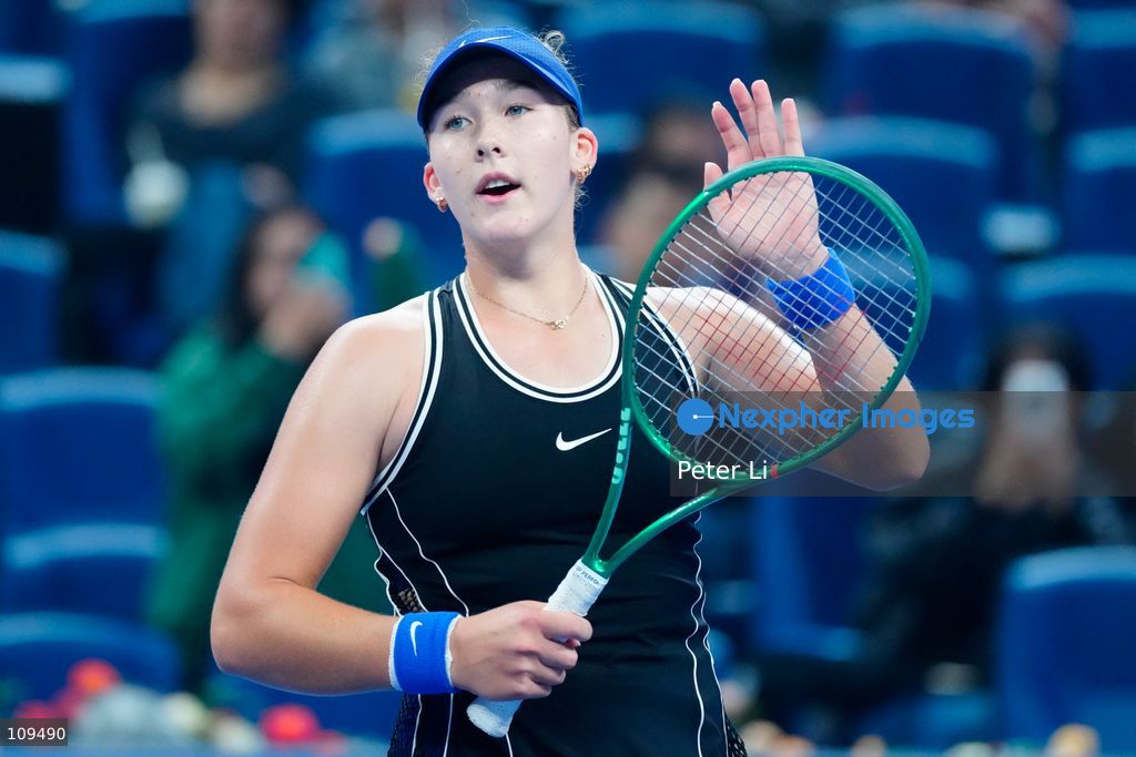 Mirra Andreeva in action against Ekaterina Alexandrova in the Women's Singles Quarter Final on day nine of China Open at the National Tennis Center on October 8, 2026 in Beijing, China. (Photo by Peter Li/Nexpher Images)