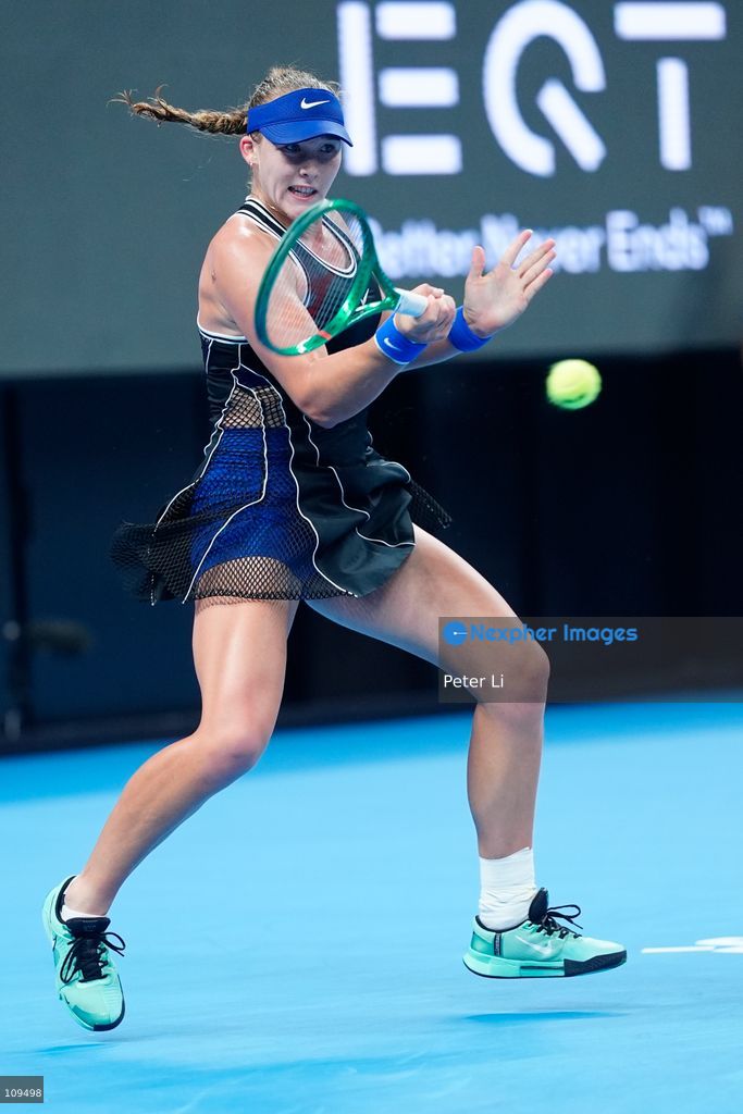Mirra Andreeva in action against Ekaterina Alexandrova in the Women's Singles Quarter Final on day nine of China Open at the National Tennis Center on October 8, 2026 in Beijing, China. (Photo by Peter Li/Nexpher Images)