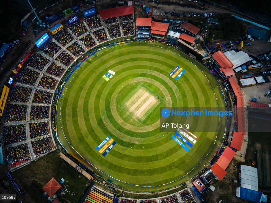 KATHMANDU, NEPAL – October 26, 2026: An aerial view shows the opening cricket match of Season 3 of the Nepal Premier League (NPL) at Tribhuvan University International Cricket Stadium in Kirtipur, Kathmandu, Nepal, on Monday. Defending champions Lumbini Lions take on Sudurpaschim Royals in the tournament opener. (Photo by AP Tolang/Nexpher Images)