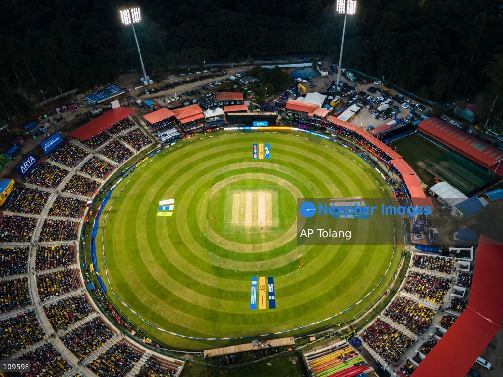 KATHMANDU, NEPAL – October 26, 2026: An aerial view shows the opening cricket match of Season 3 of the Nepal Premier League (NPL) at Tribhuvan University International Cricket Stadium in Kirtipur, Kathmandu, Nepal, on Monday. Defending champions Lumbini Lions take on Sudurpaschim Royals in the tournament opener. (Photo by AP Tolang/Nexpher Images)