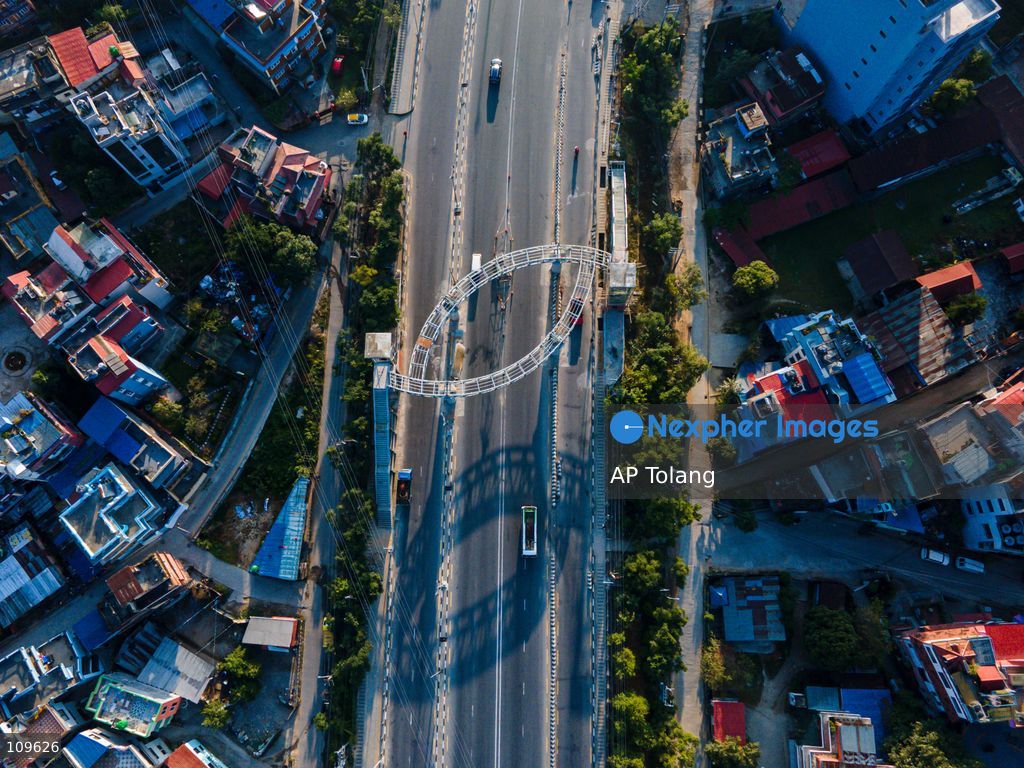 KATHMANDU, NEPAL – October 26, 2026: An aerial view shows a sky bridge with a lift under construction in its final stages at Kusunti Height in Lalitpur, Nepal. The project is nearing completion and is expected to open to the public soon, adding a new infrastructure feature to the area. (Photo by AP Tolang/Nexpher Images)