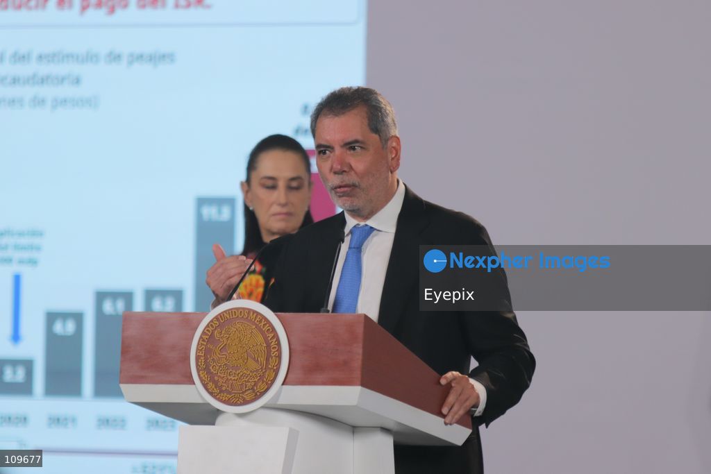 Edgar Abraham Amador Zamora, Secretary of Finance and Public Credit, speaks during a news conference about tax incentives for the trucking industry, at the National Palace. on October 26, 2026 in Mexico City, Mexico. (Photo by Carlos Santiago/ Eyepix Group/Eyepix via Nexpher Images)