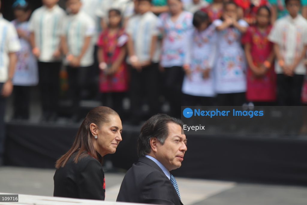 Mexico’s Minister of Public Education, Mario Delgado Carrillo and Mexico’s President Claudia Sheinbaum Pardo attend the presentation of the first National School Choir Contest (Primer Concurso Nacional de Coros Escolares) inside the Main Patio at the National Palace on October 26, 2026 in Mexico City, Mexico. (Photo by Carlos Santiago/ Eyepix Group/Eyepix via Nexpher Images)